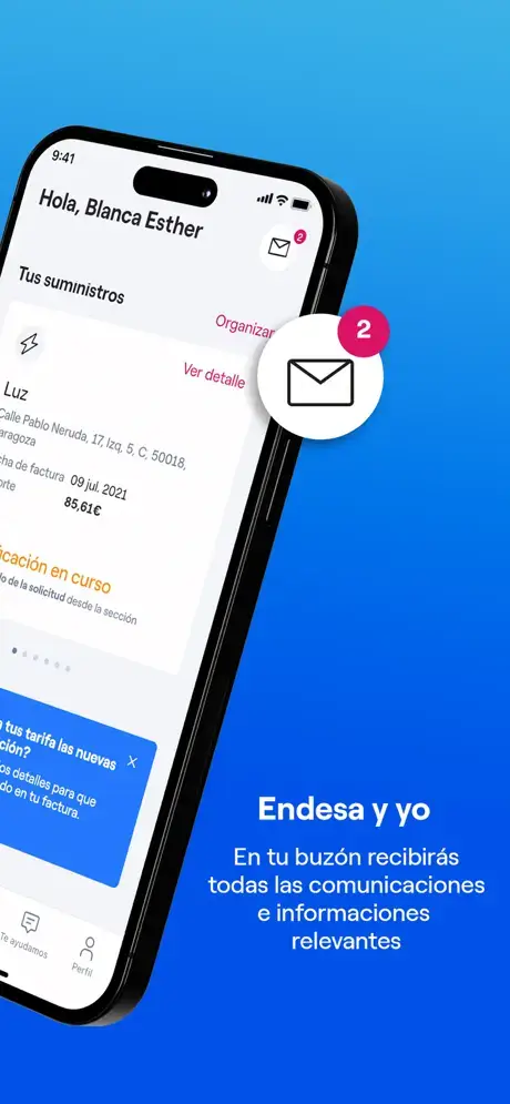 Screenshot of the Endesa Clientes app showing bills and contract screens.