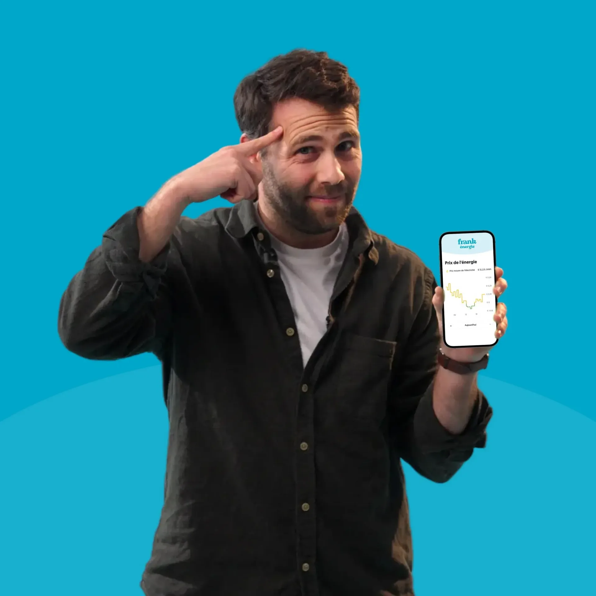 Frank Energy — friendly team member showing the app